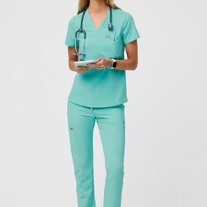 FIGS One pocket scrub top and Zamora jogger scrub pant AQUA